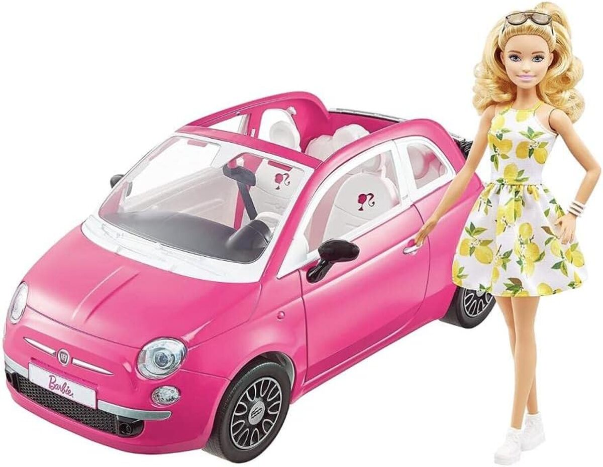 Test Barbie Fiat 500 : véhicule Décapotable et Poupée Incluse