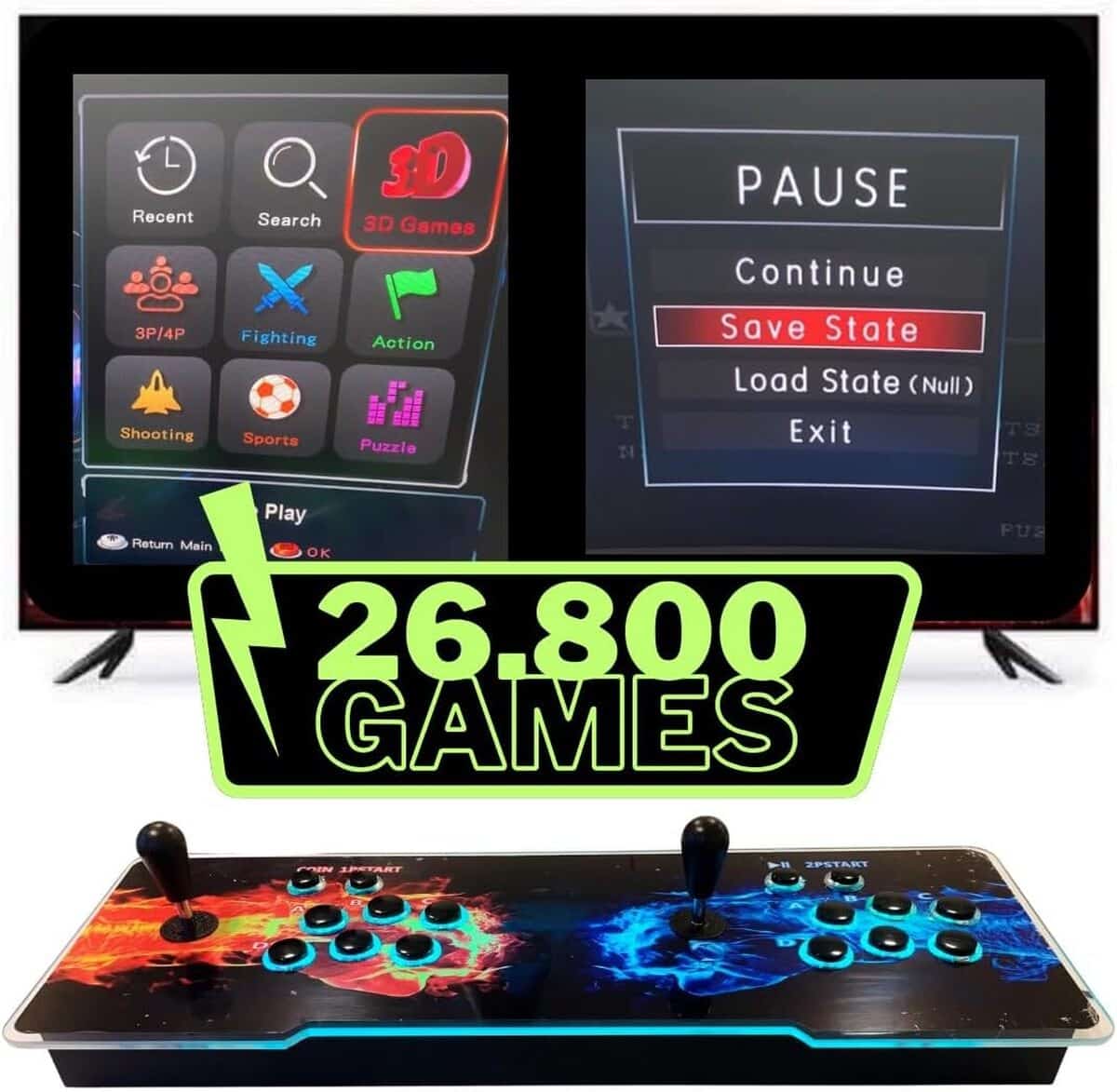 Test : console d'arcade 26800 jeux – Rétro et 3D illuminés