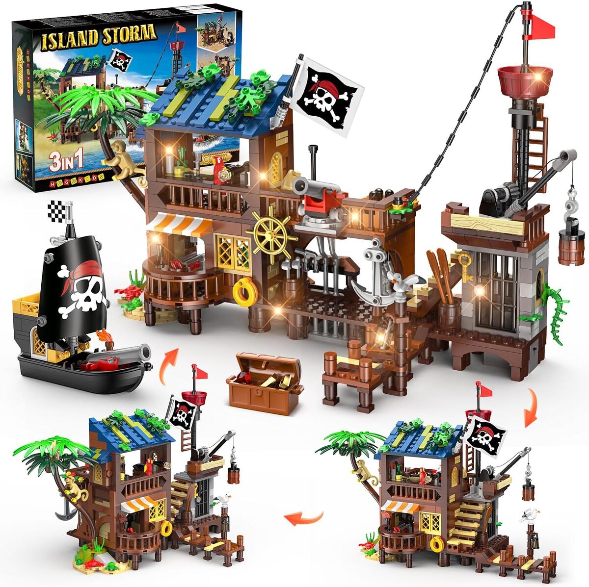 Test HOGOKIDS : bateau Pirate en Briques avec LED – 781 Pièces