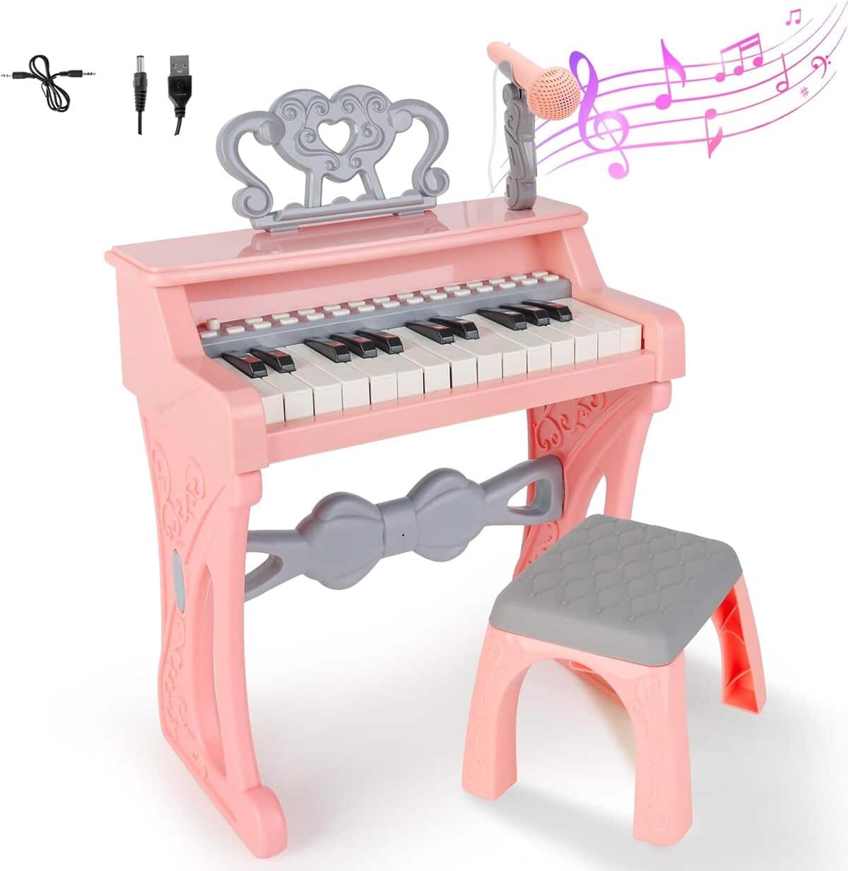 Test du piano enfant deAO : clavier musical avec tabouret et micro