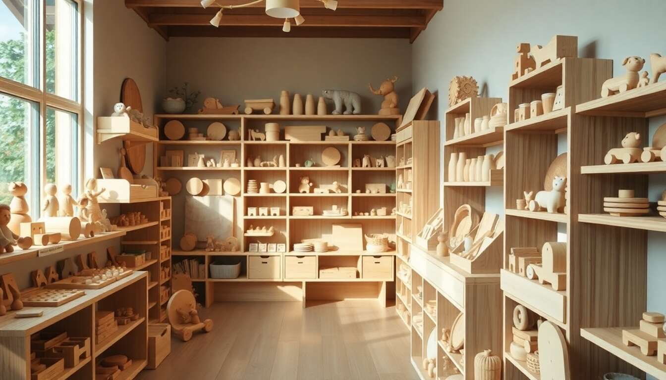Boutique marchande en bois naturel Montessori