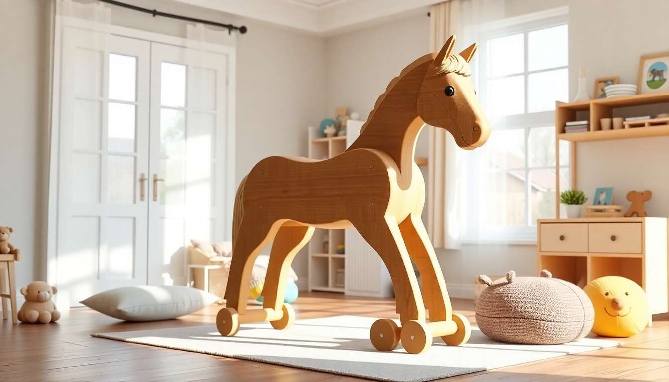 Cheval de bois Montessori : grand modèle pour jeux d'imitation