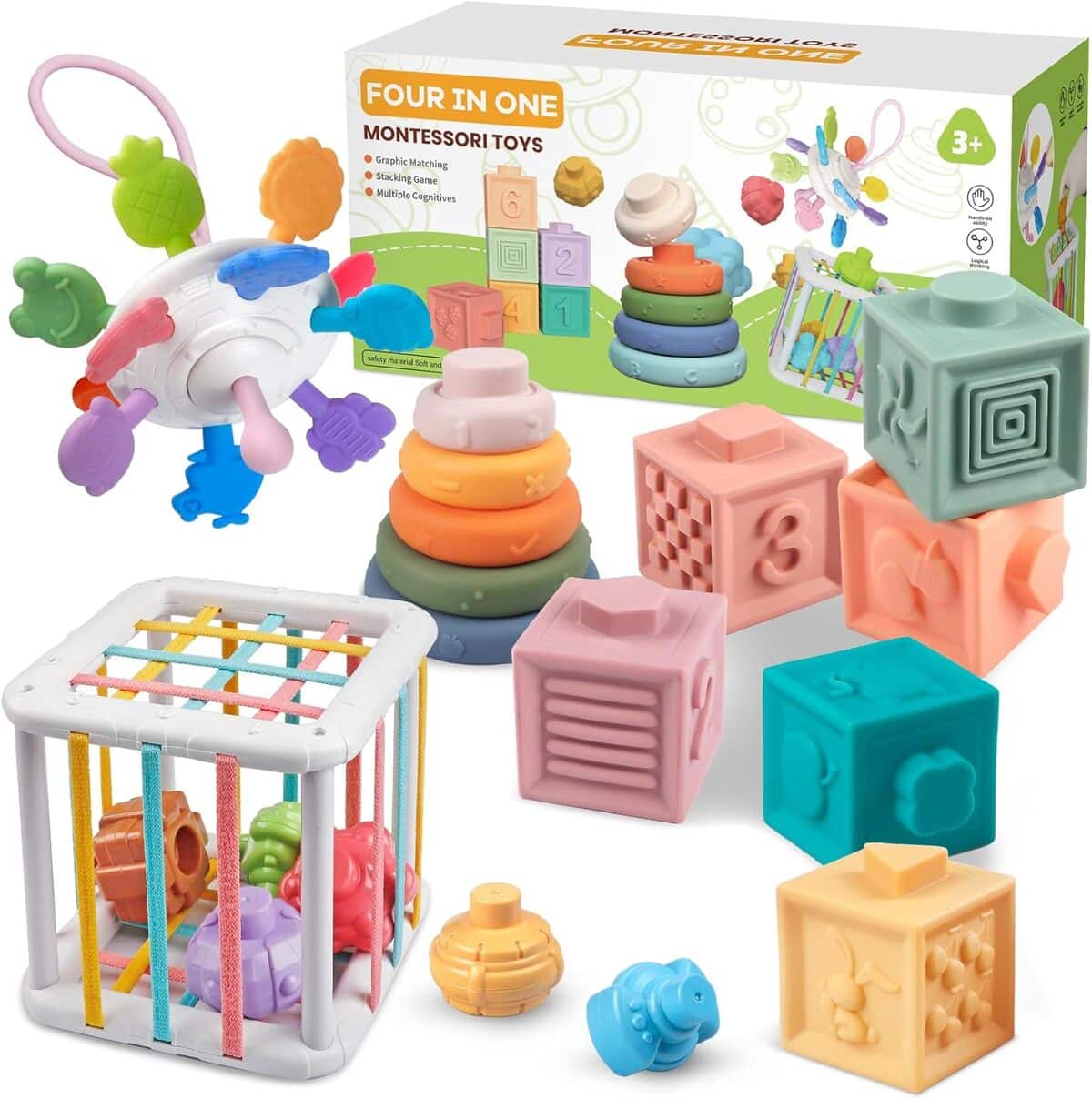 Test Aliex Jouet bébé : cube d'activité éducatif Montessori en silicone souple