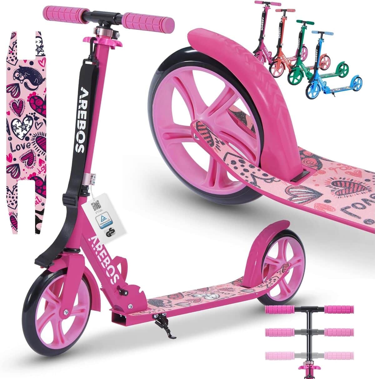 Test de la trottinette rose pliable Arebos à roues XXL