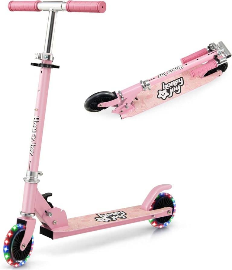 Trottinette Enfant GYMAX 3 Ans+ – Hauteur Réglable 70-75-80 Cm, Roues LED Lumineuses, Frein Arrière, Pliable, Alu, 50 Kg Max