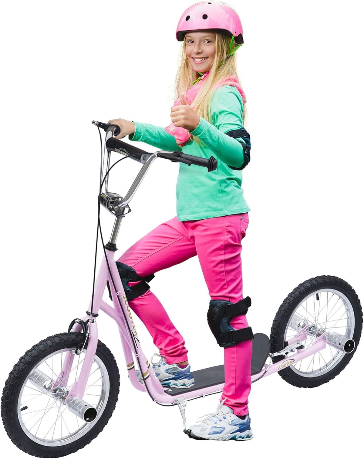 Test : trottinette HOMCOM roues pneumatiques 41 cm roses