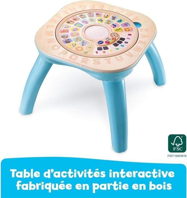 VTech - Table d'Activités Évolutive Nature, Table Multi-Jeux Bébé Réversible et Interactive Partiellement en Bois, Jouet d'Éveil Musical, Trieur de Formes, Cadeau Bébé Dès 9 Mois - Contenu en Français