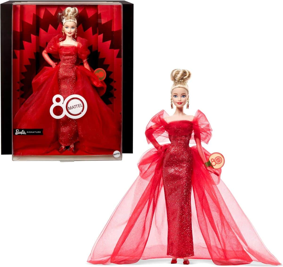 Avis : barbie 80ème Anniversaire Mattel, poupée à collectionner en robe rouge