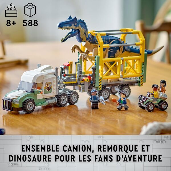 LEGO Jurassic World Missions Dinosaures : Le Camion de Transport de l’Allosaure - Véhicule Jouet pour Enfants - Minifigurines de Kenji, Darius et Yaz - pour Les Filles et Les Garçons dès 8 Ans 76966