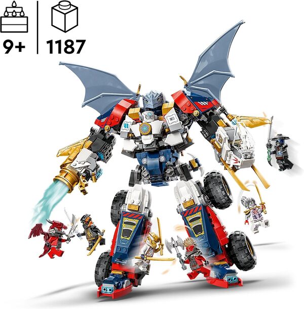LEGO Ninjago Le Robot Ultra Combo de Zane - Jeu de Construction 4-en-1 avec Voiture, Avion, Dragon et 6 minifigurines - Idée Cadeau pour garçons et Filles dès 9 Ans Amateurs de la série TV 71834