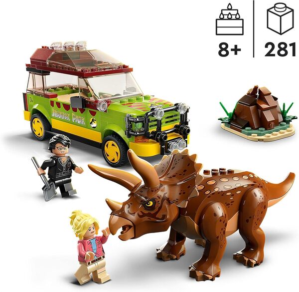 LEGO 76959 Jurassic Park La Recherche du Tricératops, Jouet de Figurine de Dinosaure avec Voiture Ford Explorer pour Garçons, Filles, Enfants Dès 8 Ans, Collection 30ème Anniversaire