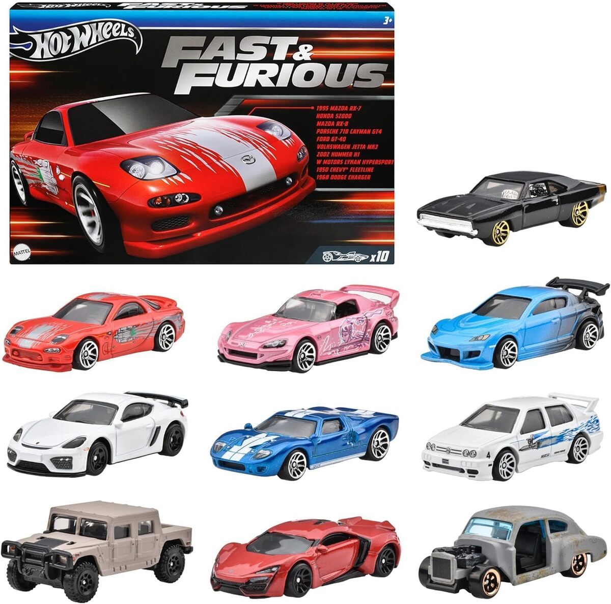 Test Hot Wheels Fast & Furious HVX27 : lot de 10 voitures miniatures colorées