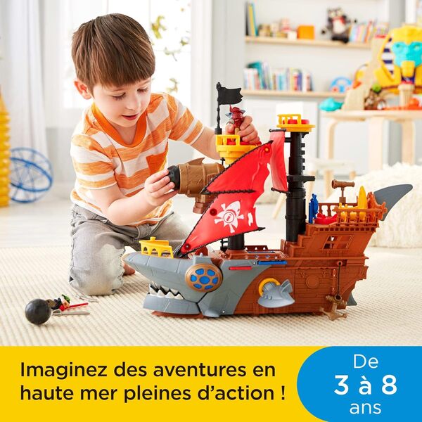 Fisher-Price Imaginext Coffret Bateau Pirate-Requin, jouet pour tout petit avec figurines et accessoires pour jeu de rôle pour les enfants à partir de 3 ans, Mattel HGN68