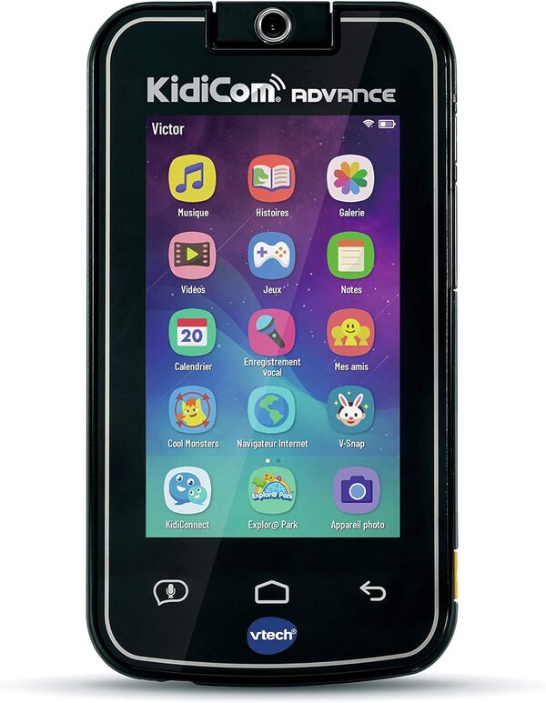 VTech - KidiCom Advance Noir, Le Portable Enfant sans Forfait – Version FR