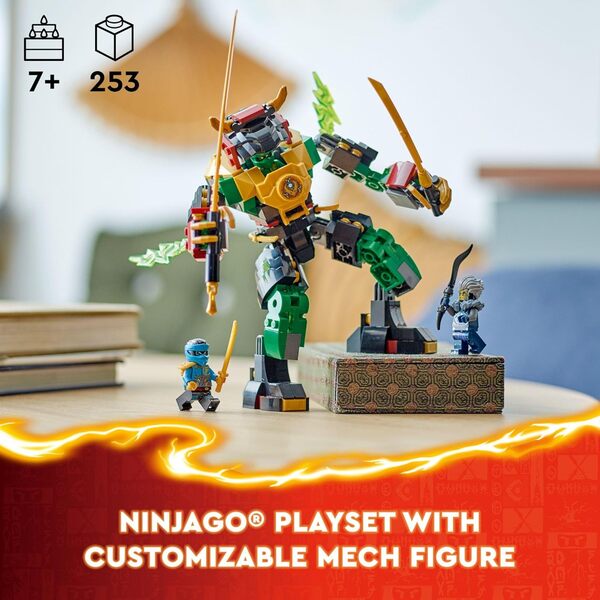 LEGO NINJAGO Lloyd's Elemental Power Mech Jouet de combat personnalisable avec 3 figurines d'action Ninja, ensemble de jeu d'aventure pour garçons et filles, idée de cadeau Ninja pour enfants à partir
