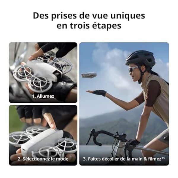 Découvrez le DJI Neo, un mini drone 4K révolutionnaire avec fonction de suivi intelligent et des accessoires complets. Ideal pour capturer vos moments mémorables avec précision et élégance.