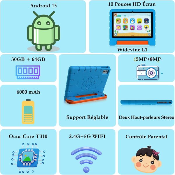 Découvrez notre test complet de la tablette Ziovo 10 pouces sous Android 15, conçue spécialement pour les enfants : performance, sécurité et outils éducatifs au rendez-vous
