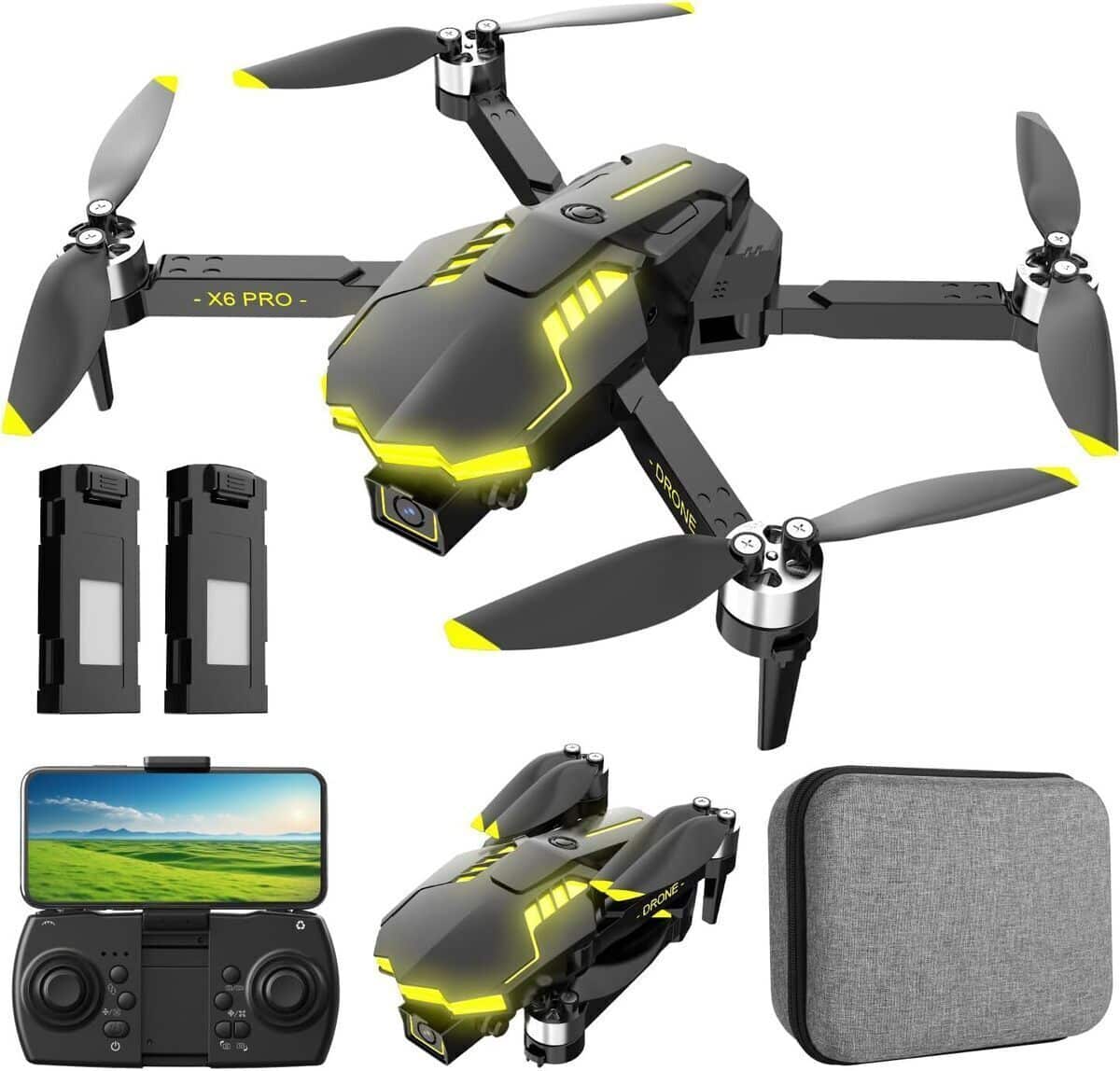 Essai : drone caméra 1080P moteur sans balais 30 min (jaune)